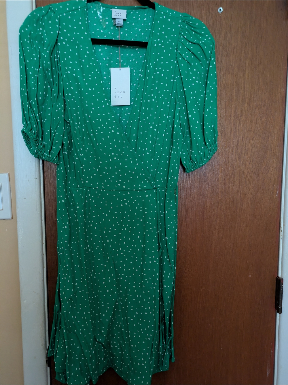 A New Day Green Polka Dot Wrap Dress